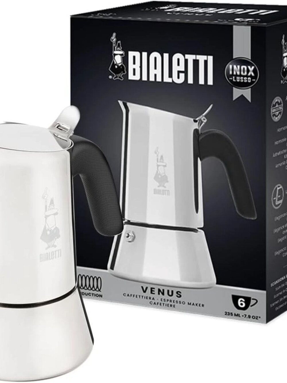 Bialetti Venus 6 Cup Stainless Steel Moka Pot Stovetop Espresso Maker Silver